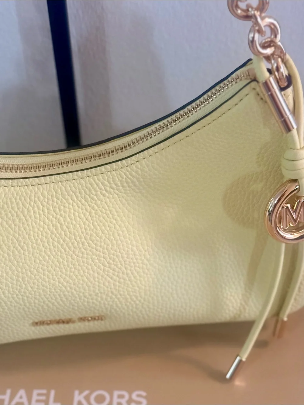 Michael Kors Nolita Medium  Pebbled Leather Chain Pochette - Lemon 🍋